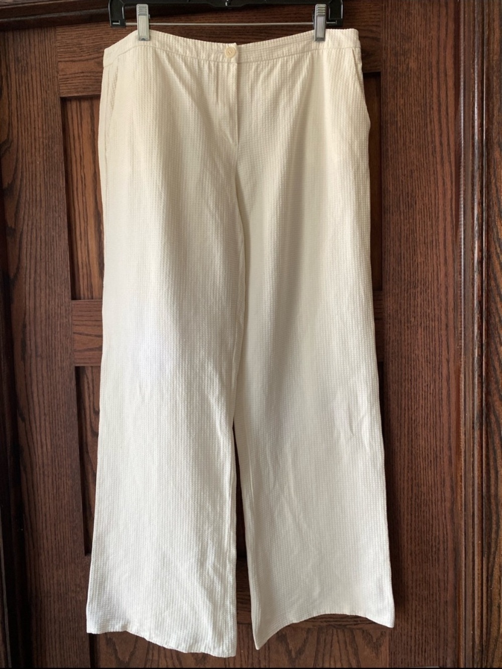 Emporio Armani Off-White linen blend Textured Trousers
